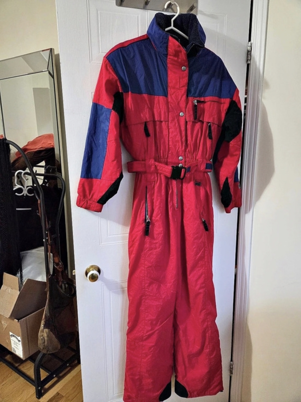 Vintage 80s Edge-Tech One Piece Ski Suit Snowsuit Red Blue Women’s Medium